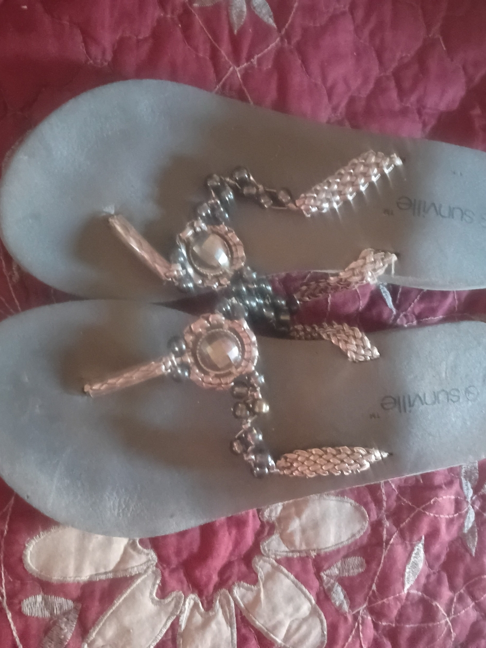 Sunville Women's Embellished Silver And Gray Sandals - Picture 2 of 4